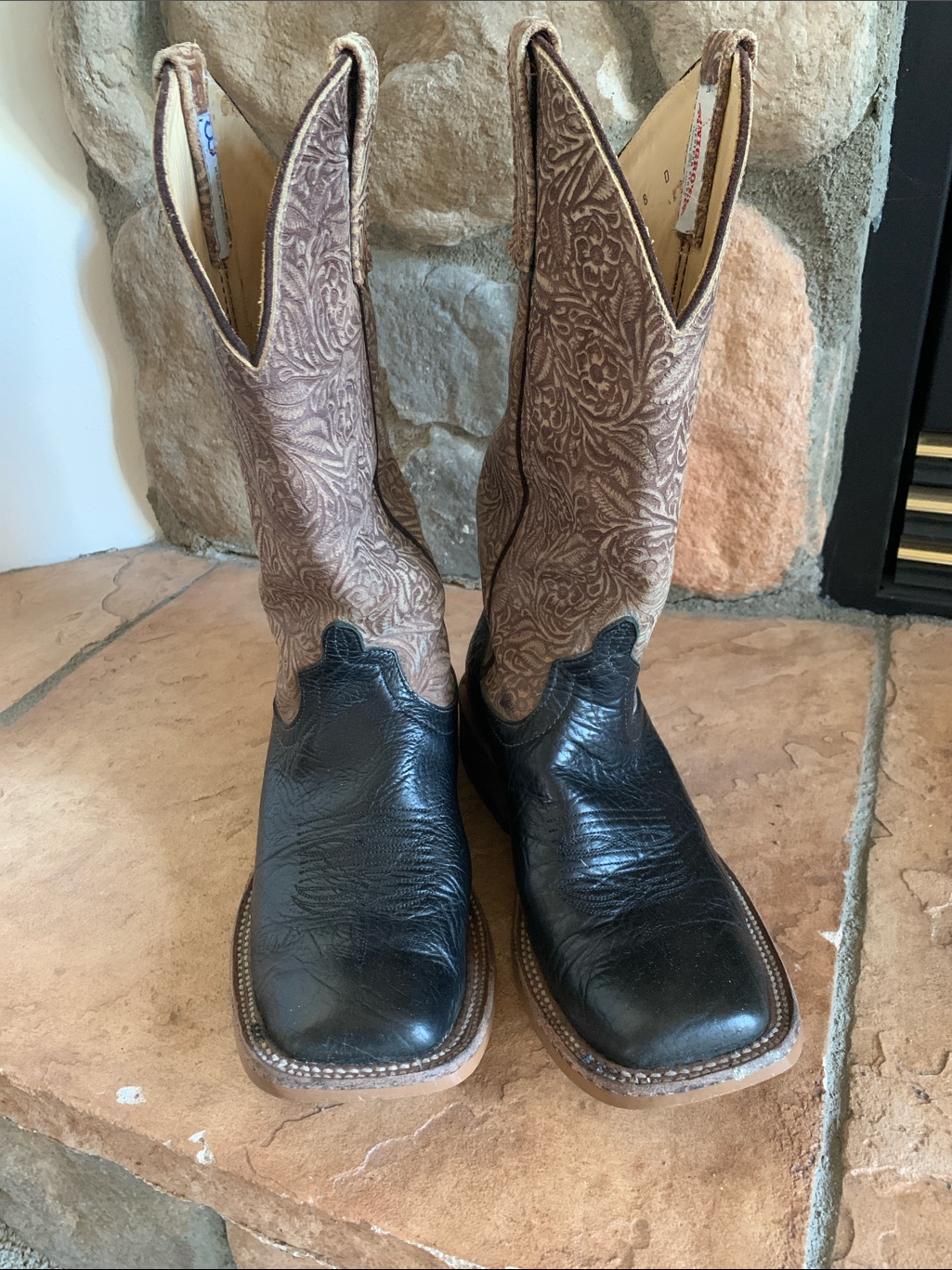 Anderson Bean Black-Oiled With 13” Sand Suede Tops Men’s Cowboy Boots Size 8d